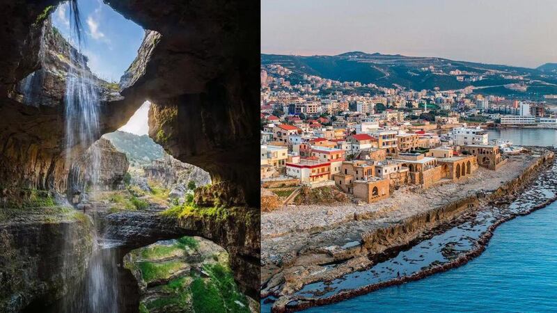 Images of Tannourine, left, and Batroun, right, shared by Najwa Karam on Twitter