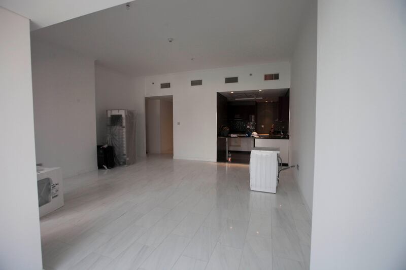 Dubai, United Arab Emirates - June 11 2013 - The interior of a 7th floor two-bedroom apartment at the Cayan Tower in the Dubai Marina.  (Razan Alzayani / The National)