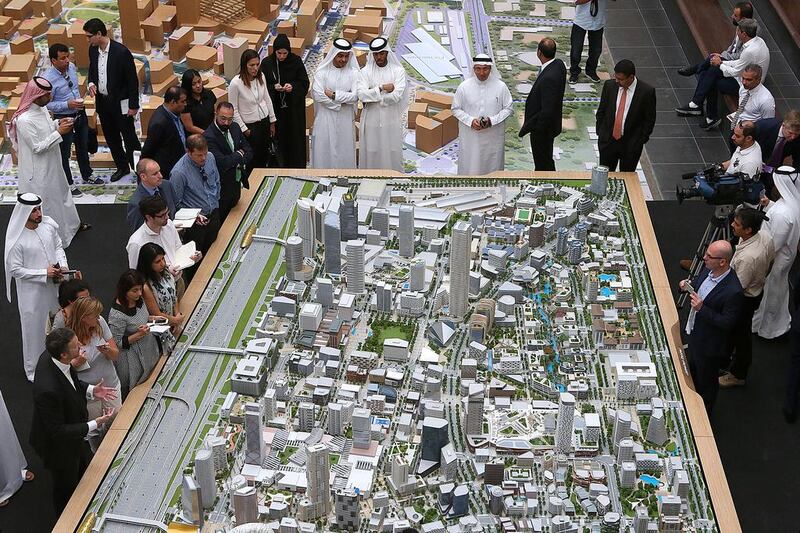 A model of Jumeirah Central is displayed at the Mall of the World project office in Dubai. Satish Kumar / The National