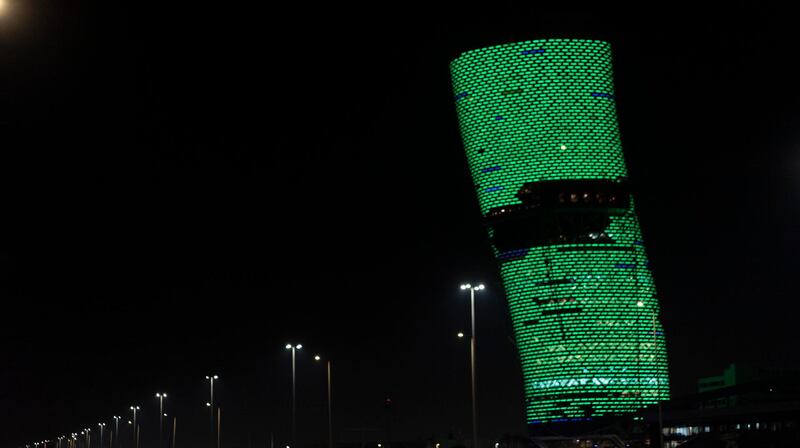 State landmarks iconic buildings and main streets light up in green to celebrate the commencement of commercial operations at Unit 1 of Barakah Nuclear Energy Plant, a major step towards the UAE achieving its clean energy ambitions.. Wam