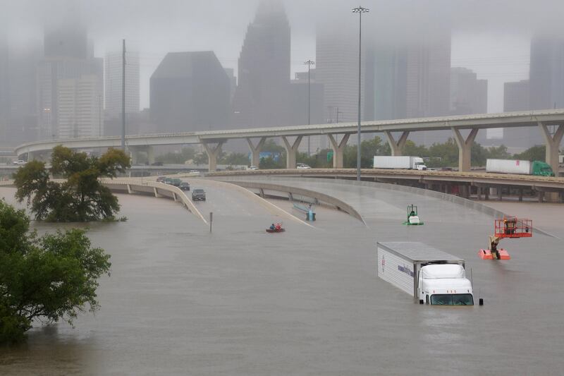 Interstate highway 45 heading out of Houston is submerged from the effects of Hurricane Harvey. Richard Carson / Reuters
