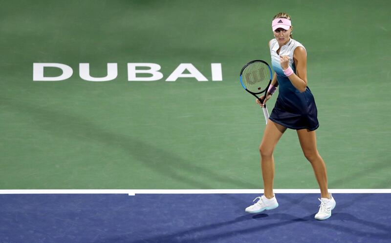 Kristina Mladenovic of France in action during her 6-3, 6-3 second-round win over Japan's world No 1 Naomi Osaka at the Dubai Duty Free Tennis  Championships on Tuesday night. Getty Images