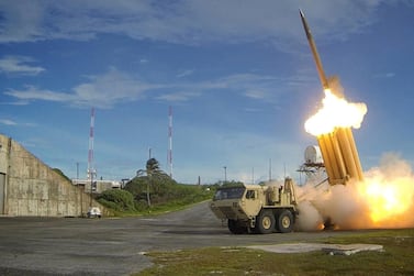 A Terminal High Altitude Area Defense (THAAD) interceptor is launched during a successful intercept test in this undated handout photo provided by the US Department of Defence. Reuters