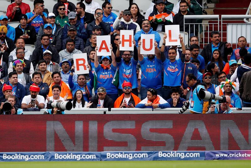 India fans with a banner for KL Rahul. Reuters