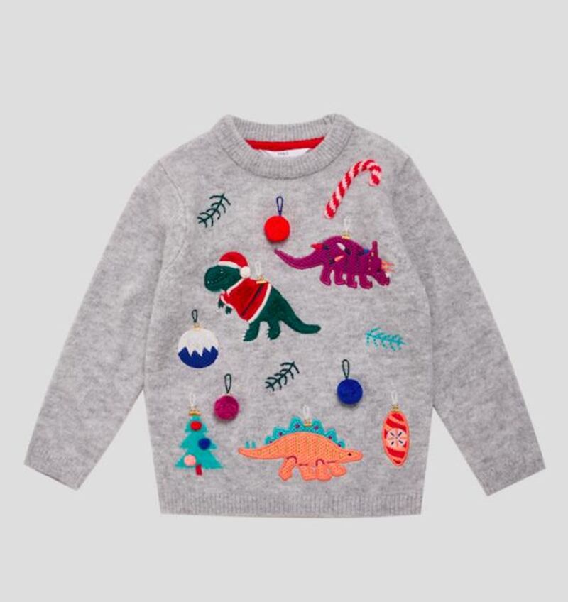 Children's dinosaur bauble jumper, Dh110, Marks and Spencer.