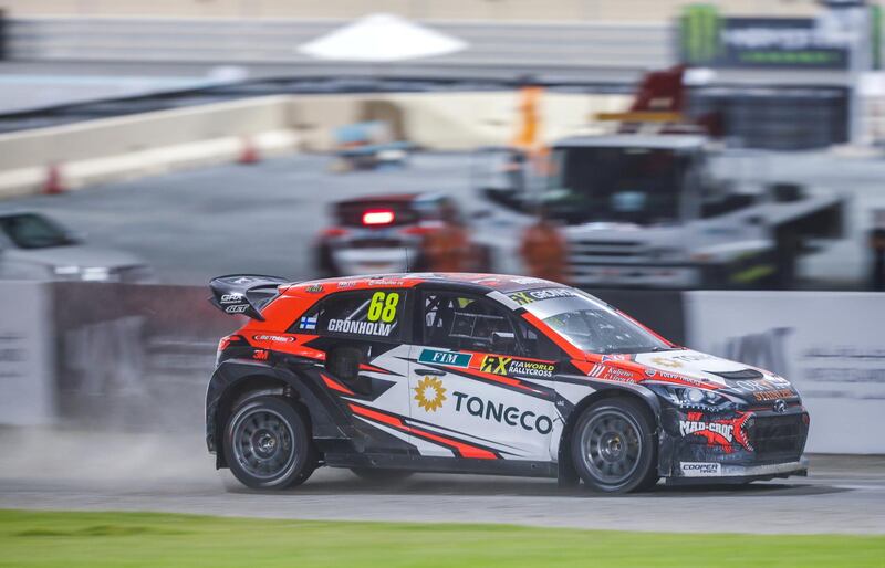 Abu Dhabi, April 6,2019.  FIA World Rallycross Championship at the Abu Dhabi, YAS Marina Circuit. --Final Race- Niclas Gronholm  (FIN) of  GRX Taneco wins the final race with his Hyundai i20.
Victor Besa/The National.
Section:  SP
Reporter:  Amith Passela