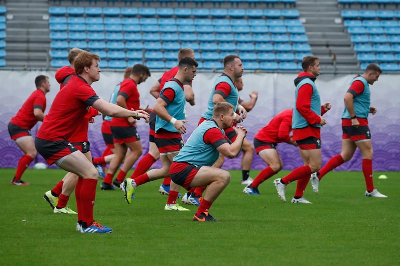 Wales' players take part in a training session at Prince Chichibu Memorial Rugby Ground in Tokyo ahead of their Japan 2019 Rugby World Cup semi-final against South Africa. AFP