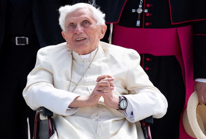 Pope Emeritus Benedict XVI at Munich Airport before his departure to Rome, June 22, 2020. Reuters