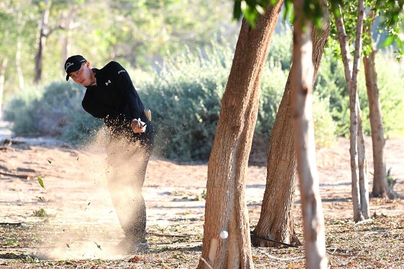 Matthew Fitzpatrick plays his third shot on the tenth. Getty