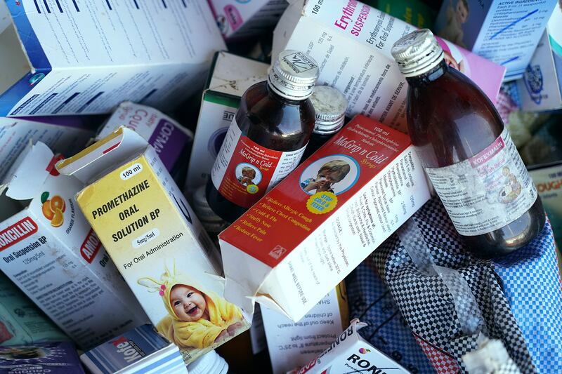 Cough syrups in Banjul in October. Indian authorities are investigating cough syrups made by a local pharmaceutical company after the World Health Organisation said they could be responsible for the deaths of 66 children in The Gambia. AFP