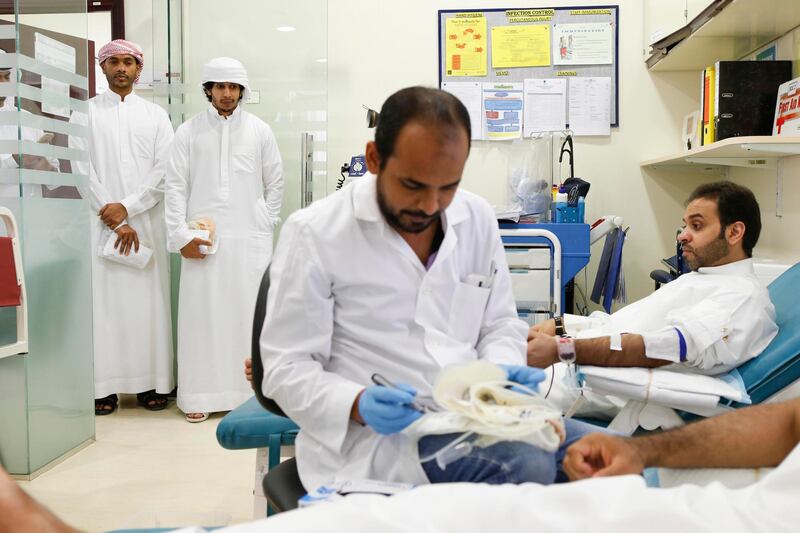 DUBAI, UNITED ARAB EMIRATES, 05 SEPTEMBER 2015. Members of the public wait to donate blood at the Latifa Hospital in Zabeel. (Photo: Antonie Robertson/The National) Journalist: None. Section: National. *** Local Caption ***  AR_0509_Blood_Donation-06.JPG