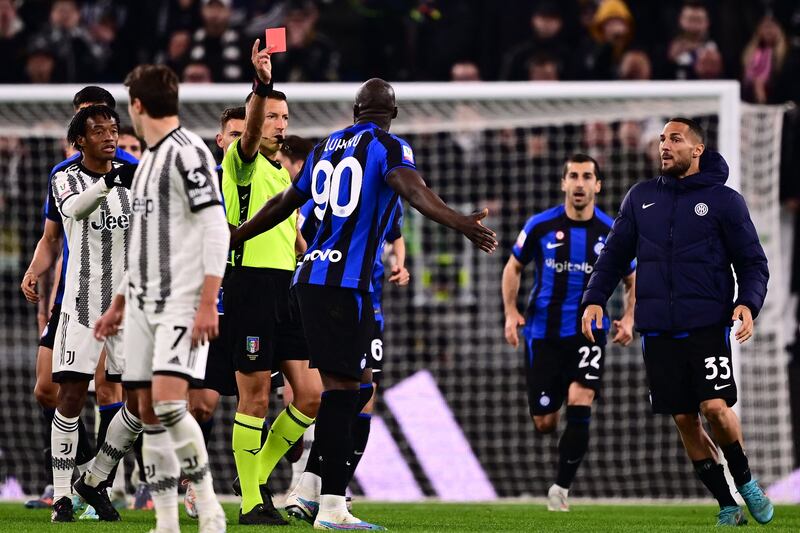 Inter Milan’s Romelu Lukaku received a red card. AFP