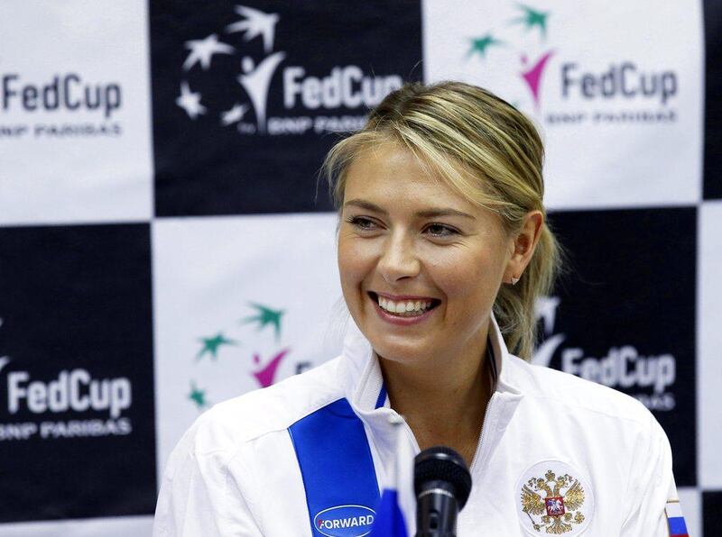 Maria Sharapova faces the media ahead of Russia's Fed Cup tie with the Netherlands. Sergei Ilinitsky / EPA  