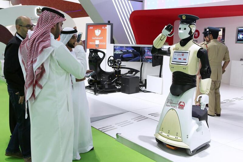 Last year, Dubai Police displayed a robot enforcer at Gitex Technology Week. Pawan Singh / The National