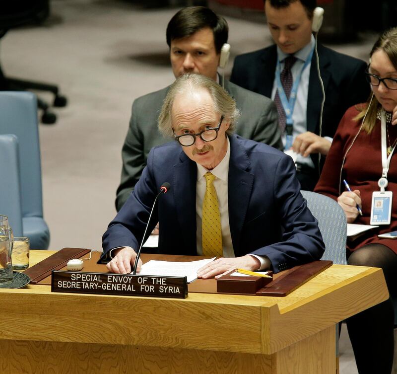 Geir Pedersen, The United Nations Special Envoy for Syria, speaks during a Security Council meeting at U.N. headquarters, Thursday, Feb. 28, 2019. (AP Photo/Seth Wenig)