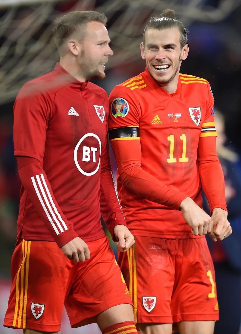 Gareth Bale, right, and Chris Gunter.  EPA