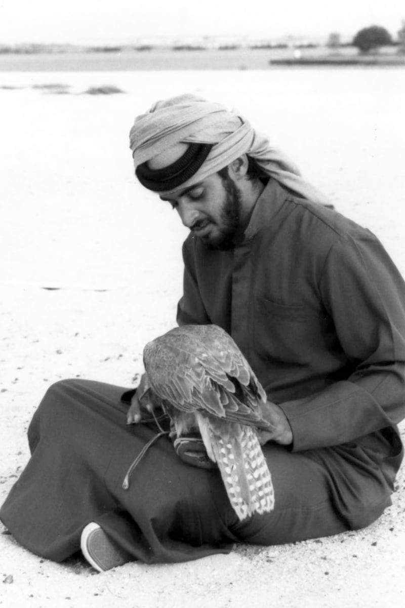 Sheikh Mohamed bin Zayed at a falconers' club in Abu Dhabi. Photo: National Archives