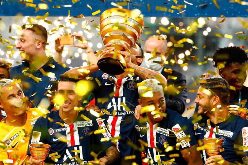 Paris Saint-Germain celebrate their victory at the end of the French League Cup final. AFP