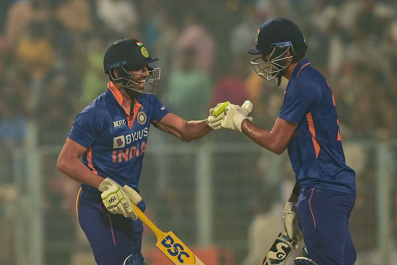 Deepak Chahar, left, helped India post a competitive total. AFP