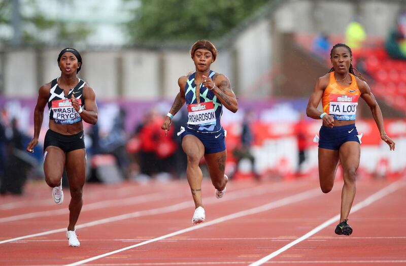 Shelly-Ann Fraser-Pryce of Jamaica during the Gateshead Diamond League in May. Getty