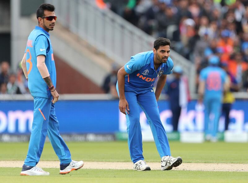 Bhuvneshwar Kumar (2/10): India's leading paceman felt a tightness in his left hamstring after bowling 16 deliveries. It put him out of the game, but he has until June 22 to get back to full fitness. AP Photo