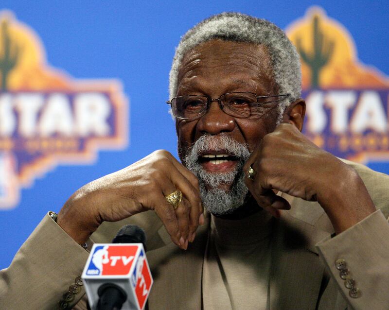 Former NBA great Bill Russell speaks during a news conference at the NBA All-Star basketball weekend in Phoenix. AP