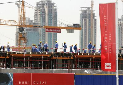 Workers on the Burj Khalifa site, April 29, 2005. AFP 