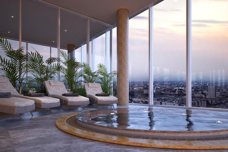 A rendering of an indoor pool in Damac's Aykon Nine Elms development in London.