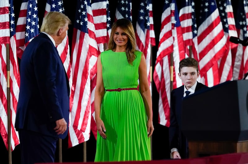 President Donald Trump and Melania Trump, in Valentino, on the fourth day of the Republican National Convention, in Washington DC, US, on August 27, 2020. AP