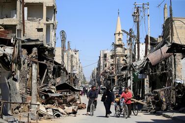 A destroyed street in Douma, near Damascus. Reuters 