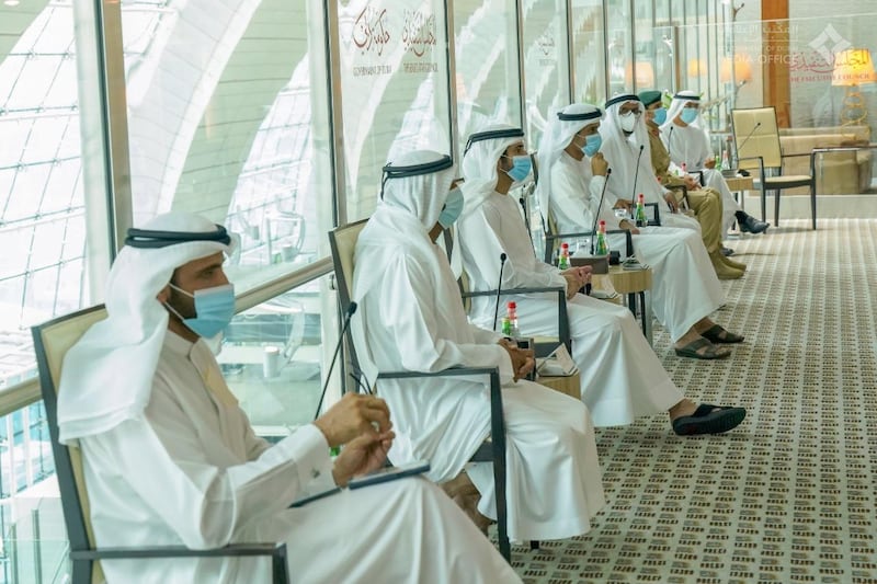 Sheikh Hamdan bin Mohammed, Crown Prince of Dubai, chairs a Dubai Executive Council meeting at Terminal 3 in Dubai International Airport on Monday. Courtesy: Dubai Media Office