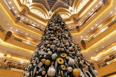 ABU DHABI, UNITED ARAB EMIRATES. 10 DECEMBER 2019. Christmas decorations at the Emirates Palace. (Photo: Antonie Robertson/The National) Journalist: None. Section: National.
