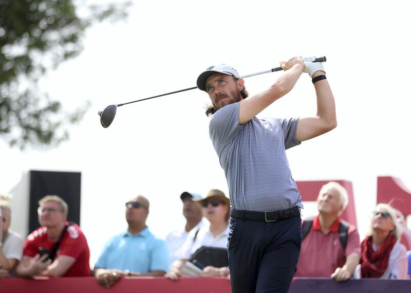 Dubai, United Arab Emirates - Reporter: Paul Radley and John McAuley: Tommy Fleetwood tees off on the 6th hole on the 1st day of the Omega Dubai Desert Classic. Thursday, January 23rd, 2020. Emirates Golf Club, Dubai. Chris Whiteoak / The National