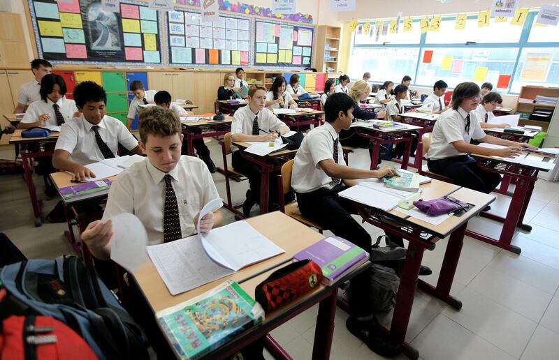 DUBAI, UNITED ARAB EMIRATES, May 10: Students of Grade 10 in the maths class room at Wellington International School in Dubai. (Pawan Singh / The National) For News. Story by Kathryn Lewis