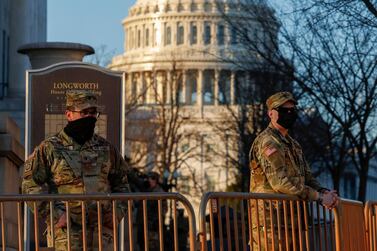 National Guard soldiers stand post near the US Capitol in Washington, DC, on January 12. EPA