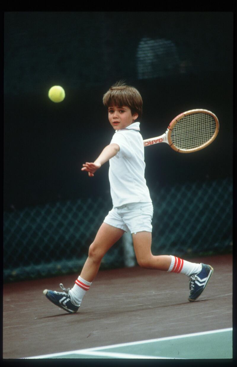 336624 02: Seven-Year Old Andre Agassi Plays Tennis April 1977 In Las Vegas, Nv. Agassi Becomes One Of The Top Tennis Players.  (Photo By John Russell/Getty Images)