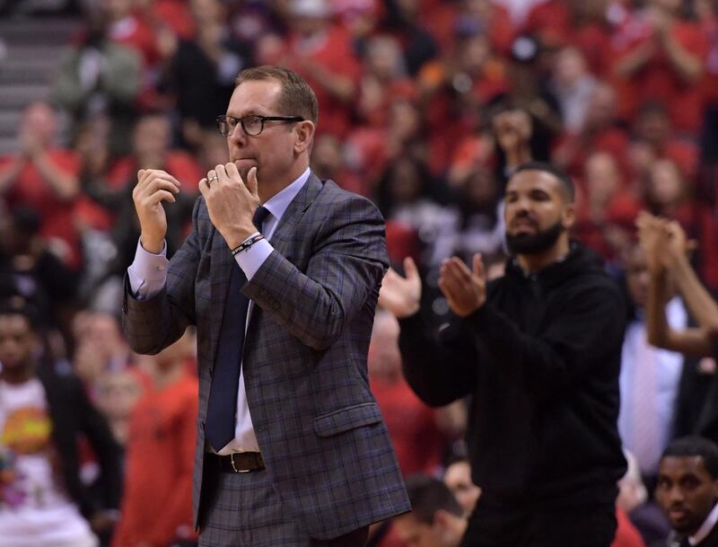 Toronto Raptors head coach Nick Nurse gestures to his team during the game. USA Today