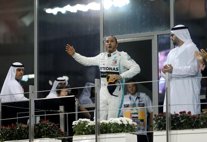 Formula One F1 - Abu Dhabi Grand Prix - Yas Marina Circuit, Abu Dhabi, United Arab Emirates - December 1, 2019   Mercedes' Lewis Hamilton celebrates after winning the race   REUTERS/Hamad I Mohammed