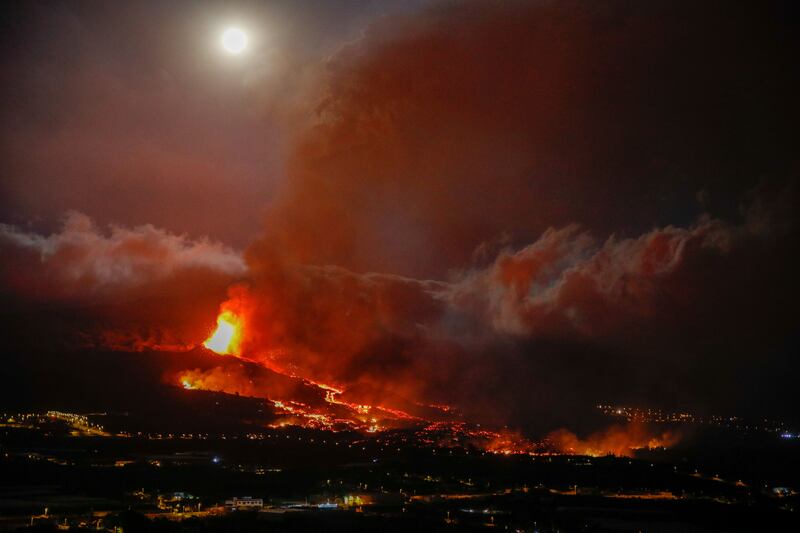 Lava flows from a volcano near El Paso on La Palma, one of Spain’s Canary Islands, on September 21. AP