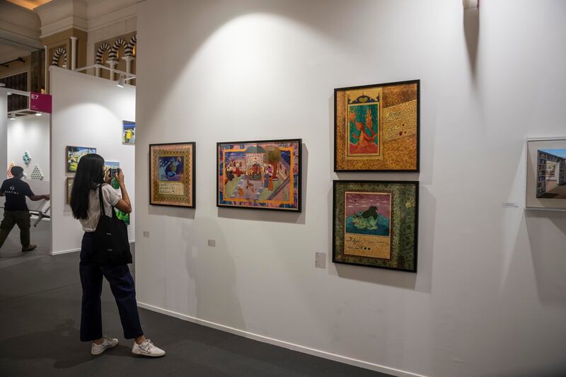 Murat Palta's miniature paintings at the X-ist Istanbul booth at Art Dubai.