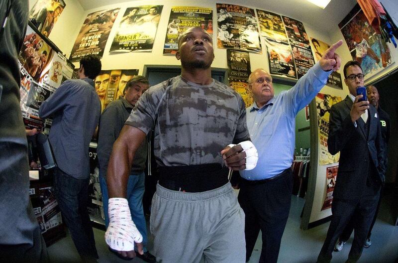 Timothy Bradley arrives for a media workout at the Fortune Gym on April 3, 2014 in Hollywood, California, in advance of his upcoming WBO welterweight championship re-match against Manny Pacquiao of Philippines on April 12 at the MGM Grand in Las Vegas. Joe Klamar / AFP       