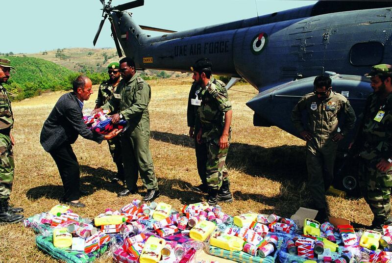 Supplies arrive by helicopter. Courtesy: Maj Gen Obaid Al Ketbi