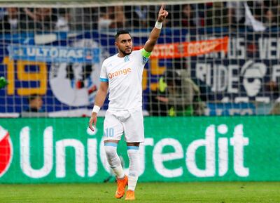 epa06665170 Olympique Marseille's Dimitri Payet celebrates after scoring the 4-2 lead during the UEFA Europa League quarter final, second leg soccer match between Olympique Marseille and RB Leipzig in Marseille, southern France, 12 April 2018.  EPA/GUILLAUME HORCAJUELO