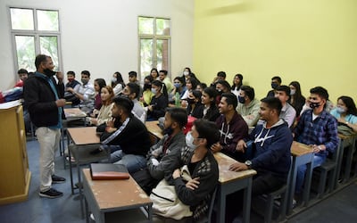 Students attend class at Ramjas College, part Delhi University. Getty Images