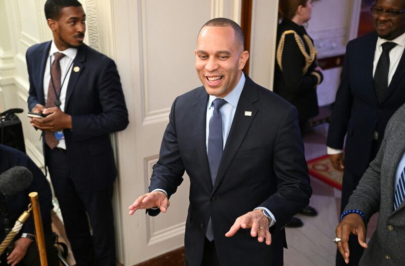 US House Minority Leader Hakeem Jeffries arrives for a reception celebrating Black History Month in the East Room of the White House. AFP
