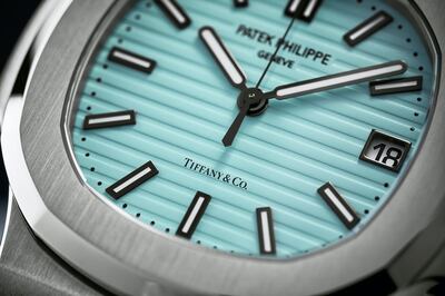 The Nautilus Ref 5711 watch features a Tiffany Blue-coloured dial for the first time. Photo: Patek Philippe