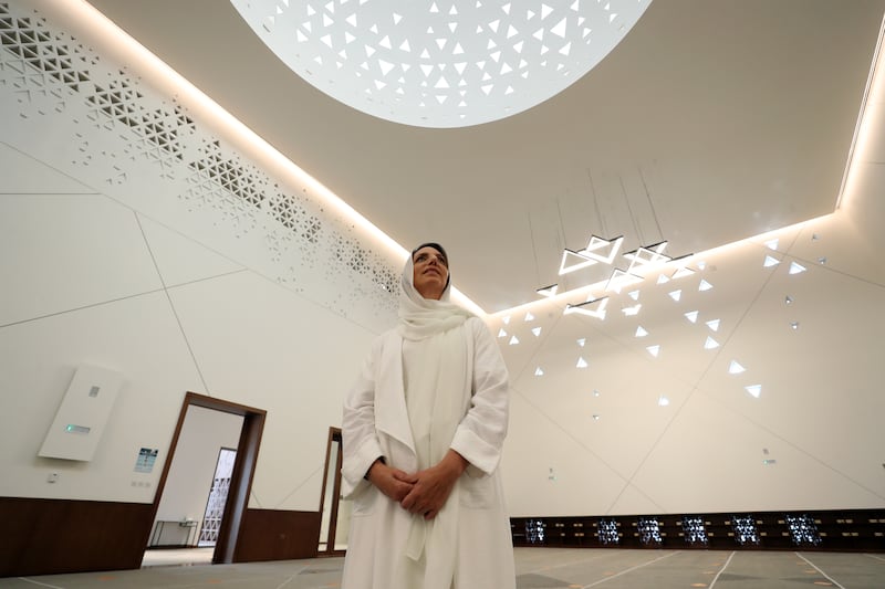 Triangle-shaped windows puncture the walls of the mosque allowing in dynamic shards of light into the prayer hall.