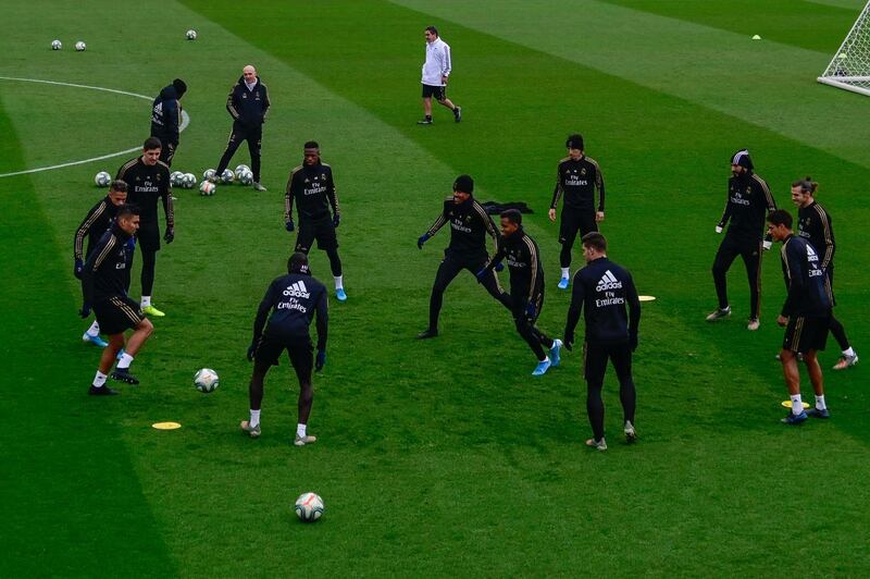 Real Madrid's players attend a training session. AFP