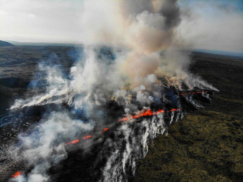 The volcanic eruption near Litli Hrutur, south-west of Reykjavik, Iceland, on July 10. AFP