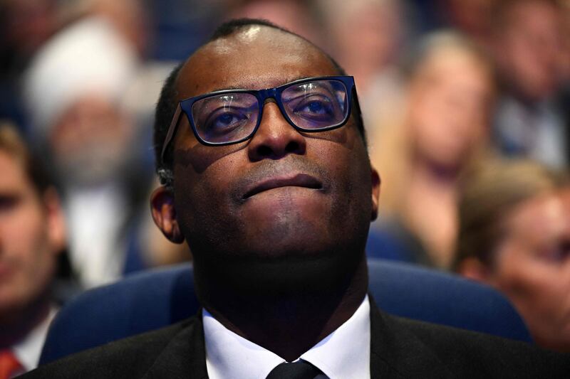 Britain's Chancellor of the Exchequer, Kwasi Kwarteng, at the opening day of the Conservative Party Conference in Birmingham, England, on Sunday. AFP